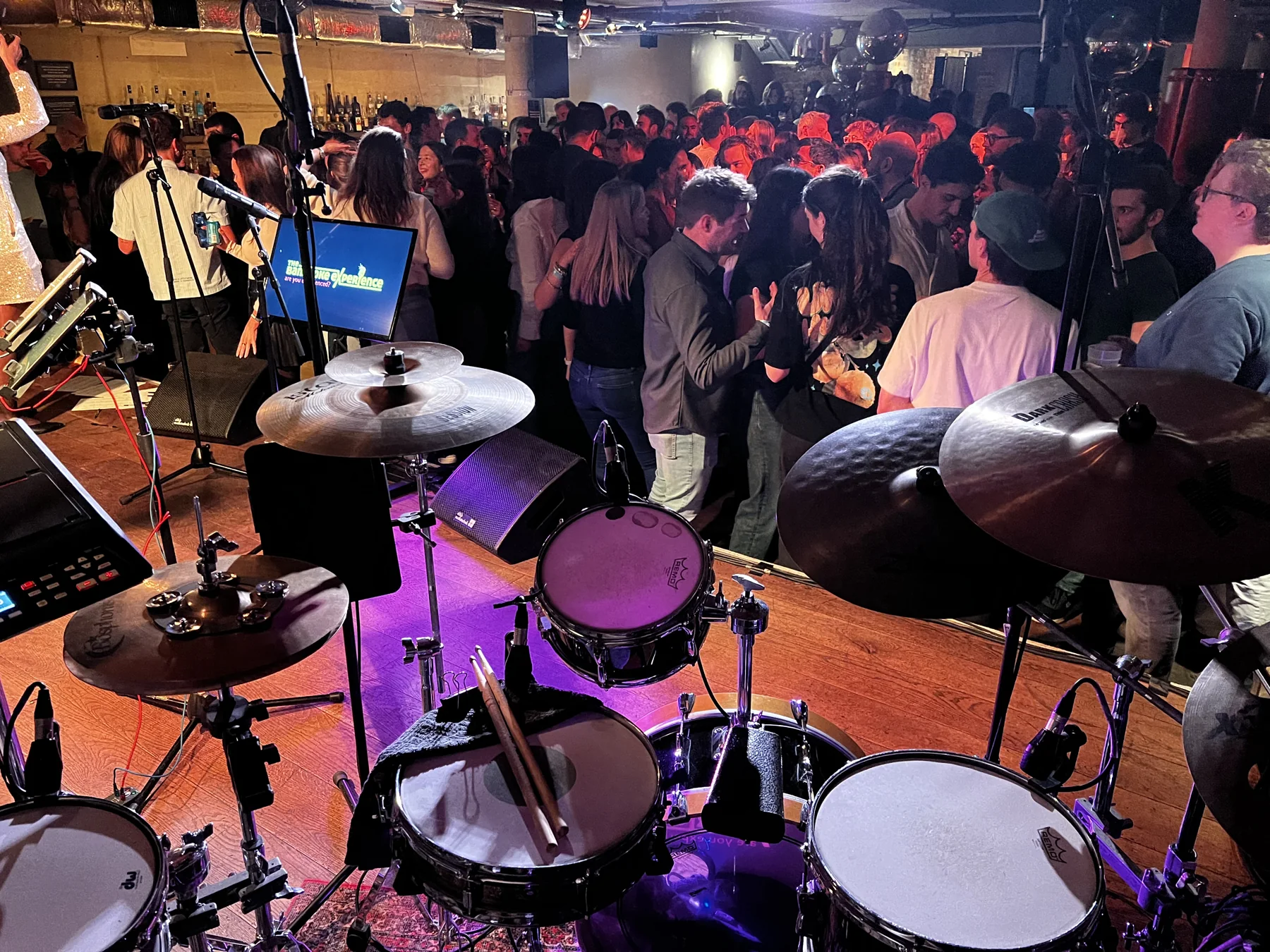 A drummer’s view of the audience and stage at The Lower Third